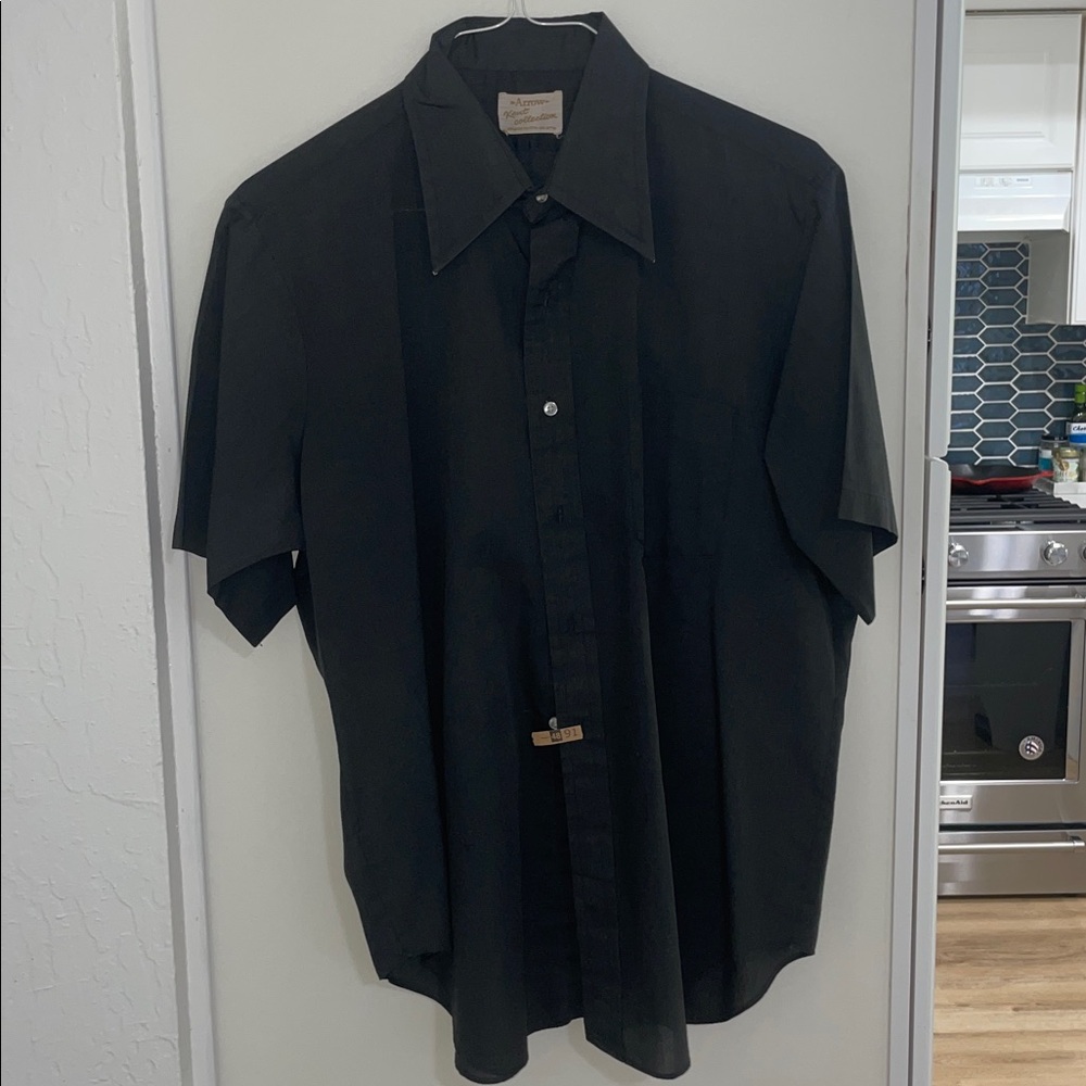 Arrow Vintage Kent Collection Black Casual Pointed Collar Button Down Shirt | XL